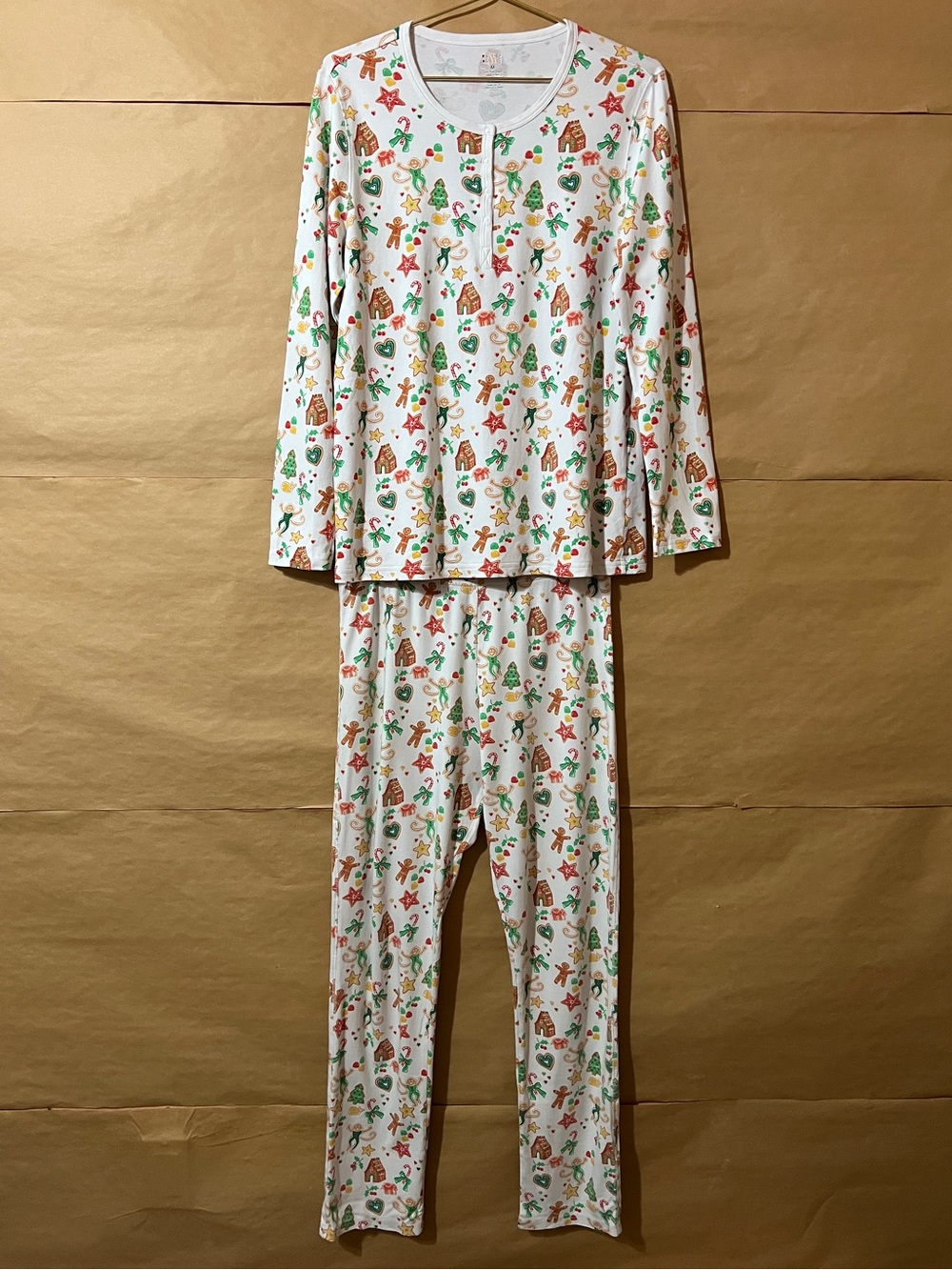 Roller Rabbit Gingerbread Party Pajama Set Henley Top & Pants Pima Cotton Size M